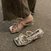 High Heels New Shoes Flip-flops Square Toe Thick-heeled Slippers
