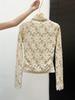 Elegant French Lace Half-high Collar Top with Warm Velvet Lining - Trendy Long-sleeved Socialite Style