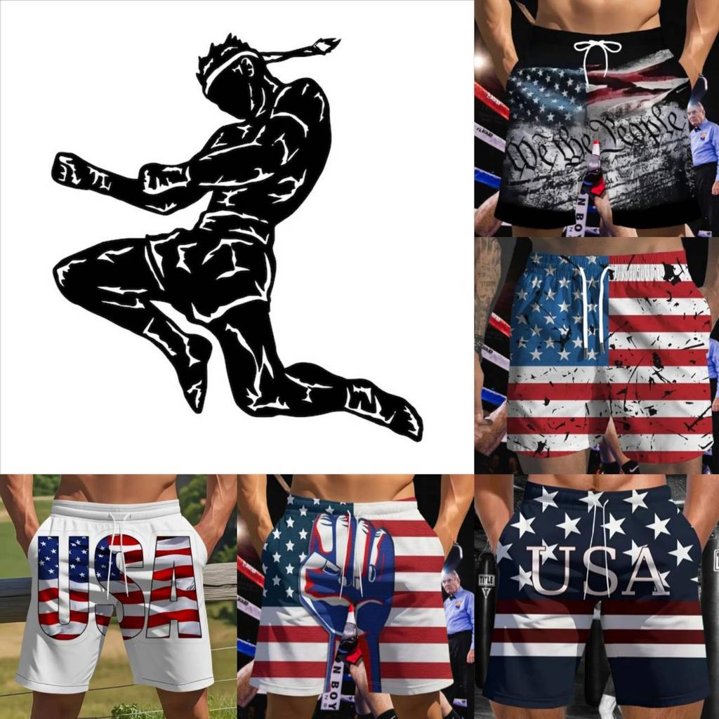USA America United States Flag Muay Thai Boxing Kickboxing Shorts 3D Print Training Unisex Men Women Quick Dry Fitness Gym Sport Workout
