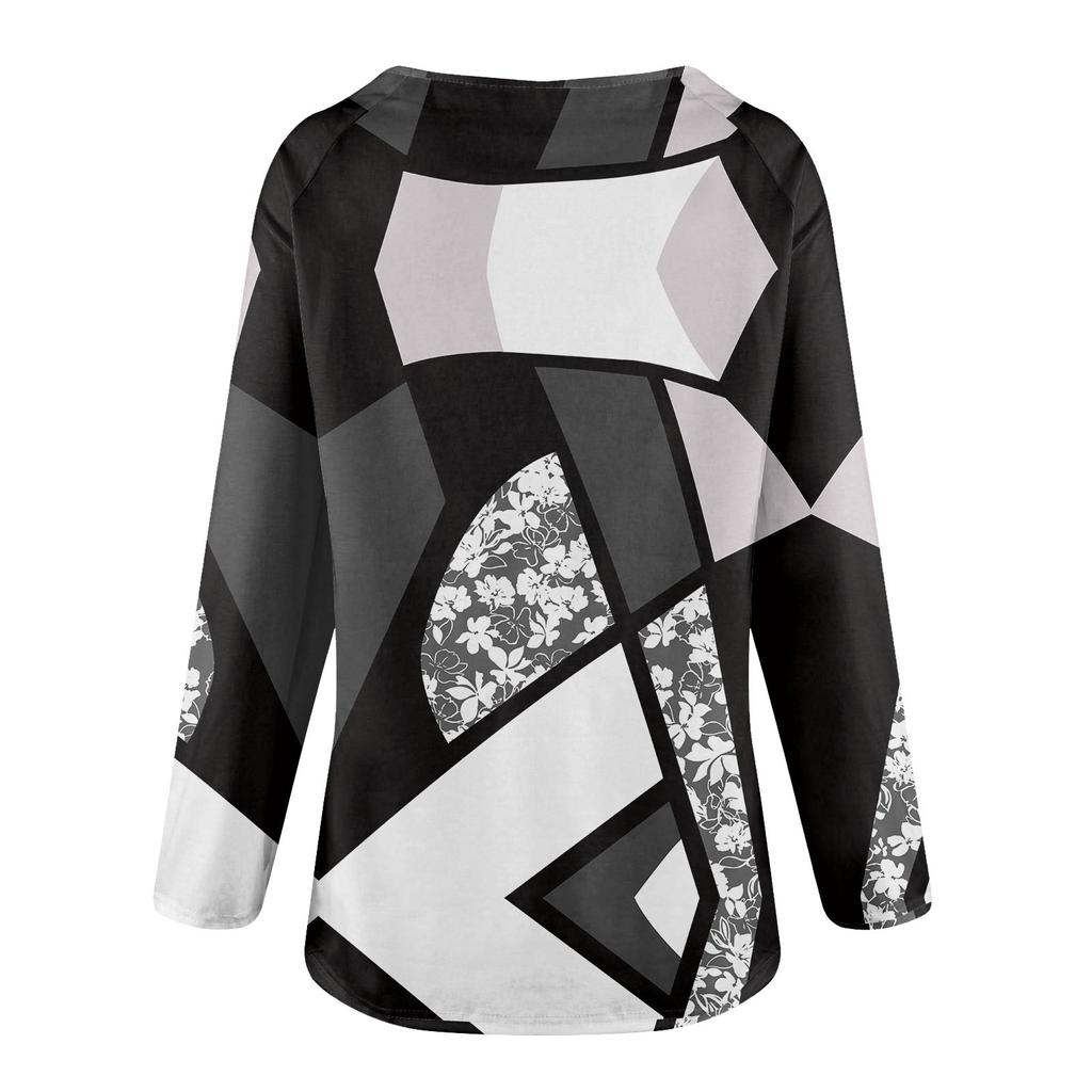 Women's Fashion Casual Zipper V- Neck Irregular Striped Geometric Print Long Sleeve Jacket