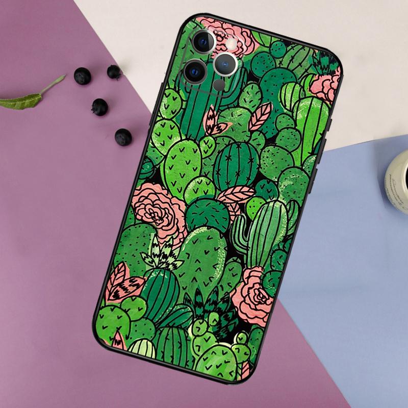 Cactus Pattern Phone Case For iPhone 16 15 14 13 12 11 17 Pro Max 13 Mini 16 Plus 16e 17 Air Bumper Cover