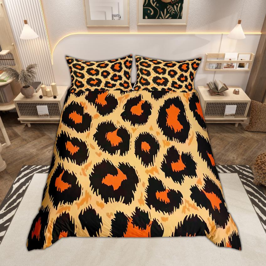 Homewish Brown Cheetah Print Duvet Cover Set Chic Leopard Printed Quilt Cover Set Jungle Animal Theme Bedding Set