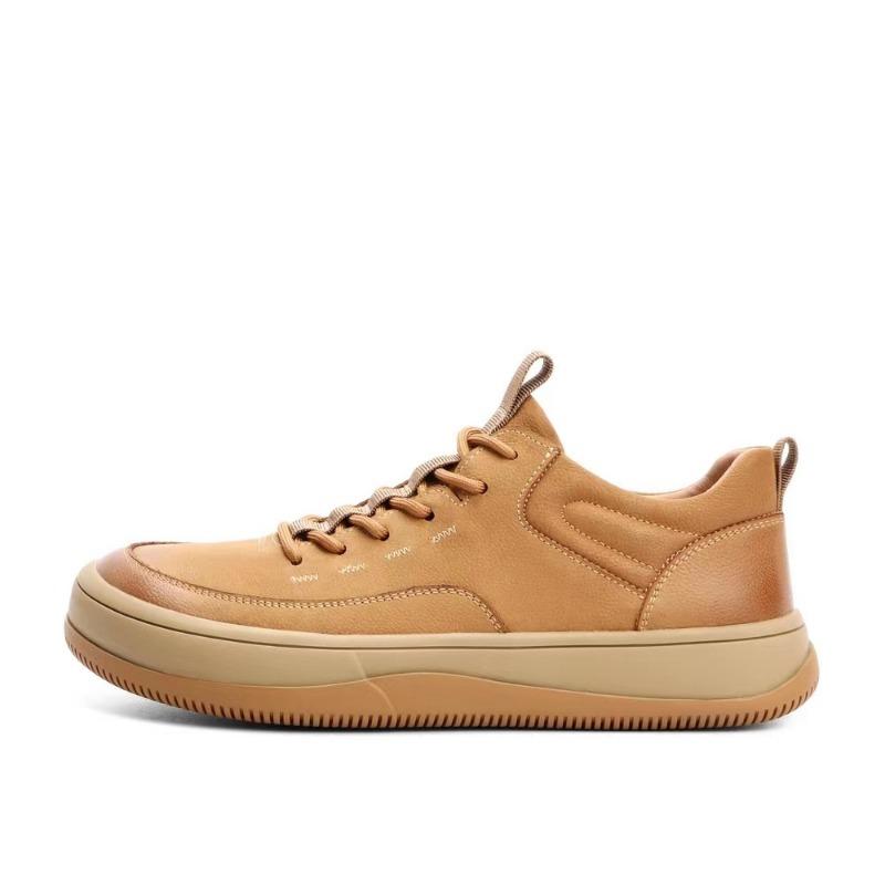 Spring Leather Men's Sports Shoes Versatile Wide Head Leather Shoes Platform Non-slip Casual Board Shoes Men's Trendy Brand