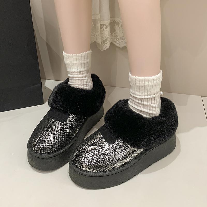 Snow Boots Winter New Round Toe Deep Mouth Platform Plush Non-slip Warm Flat Bare Boots