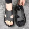 Fashion Summer New Designer Leather Sandals for Men Fashion Casual Solid Color Beach Shoes Male Anti-slip Dual-use Slipper Shoes Man