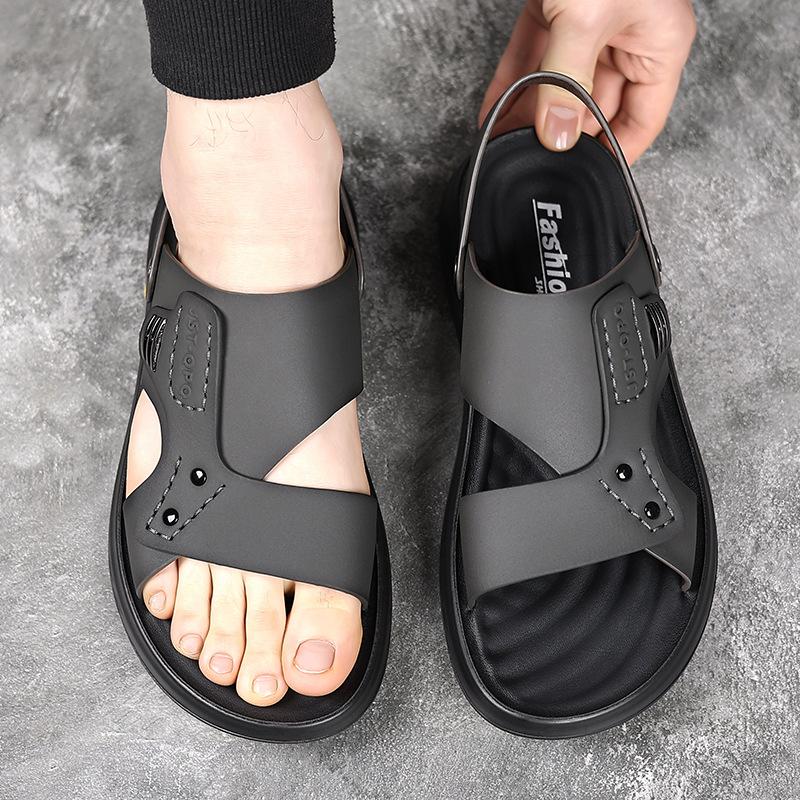 Fashion Summer New Designer Leather Sandals for Men Fashion Casual Solid Color Beach Shoes Male Anti-slip Dual-use Slipper Shoes Man