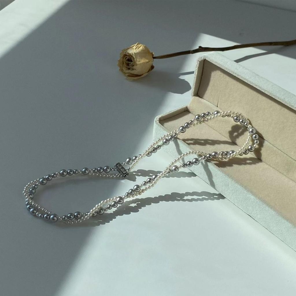 Double Layer Imitation Pearls Necklace with Magnetic Clasp Clavicle Chain Accessory for Elegant Women and Social Event