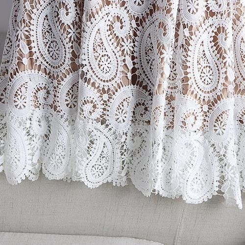 Vintage Women's Crochet Hollow Lace Skirt Casual High-waist Slim A-line Skirt Spring
