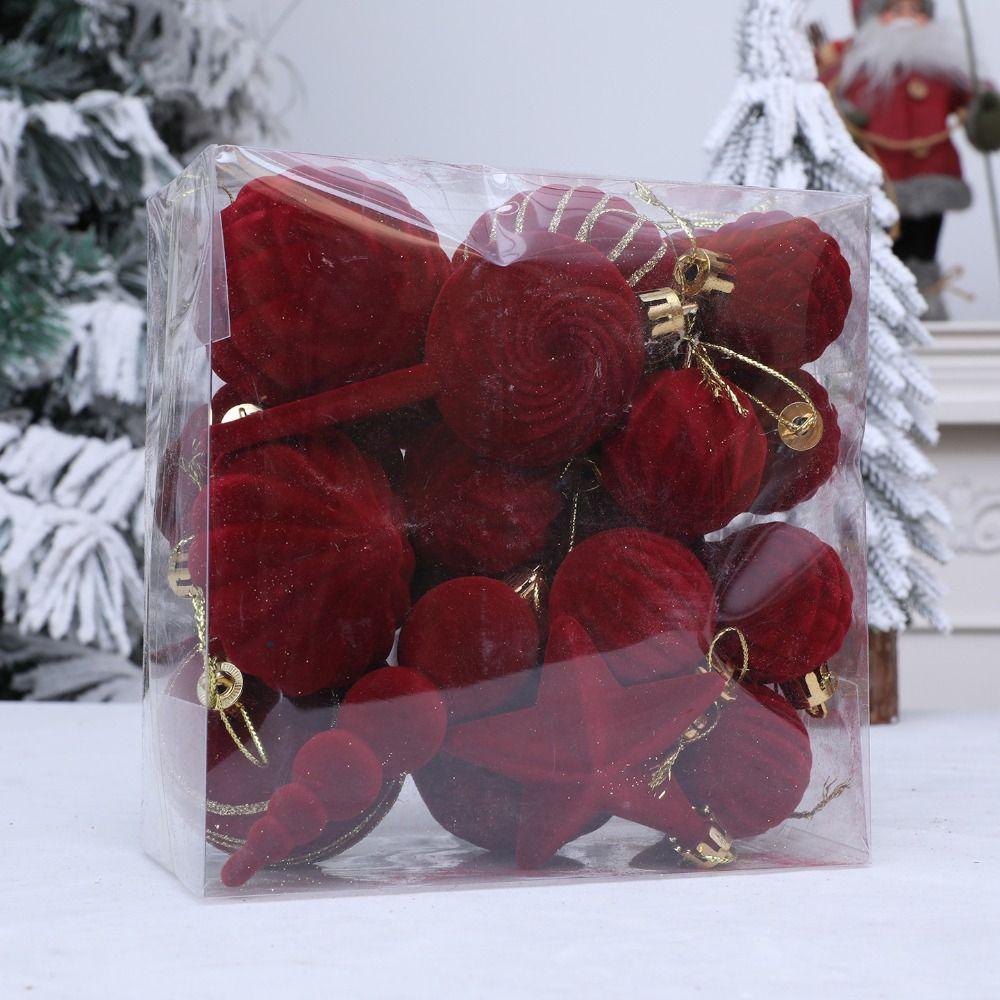 24PCS Flocking Christmas Balls Pendant Plastics Xmas Tree Hanging Christmas Home Decoration