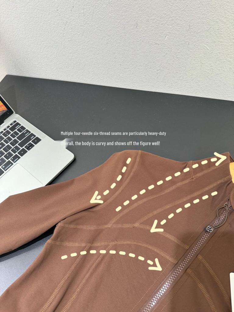 Γυναικείο Μπουφάν Γιόγκα Lulu Nude Feel - Στενή Γραμμή, Όρθιος Γιακάς, Μακρύ Μανίκι, Αθλητική Μπλούζα με Φερμουάρ για Τρέξιμο & Φίτνες.