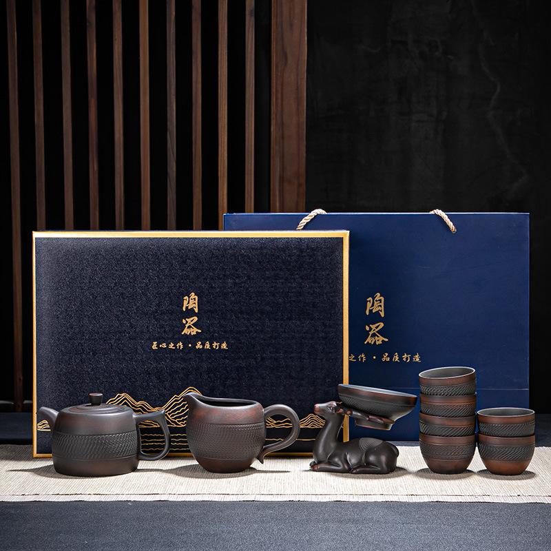 Purple Pottery Kung Fu Tea Set, Household High-End Living Room Retro Tea Cup Ceramic Purple Sand Cover Bowl Customization