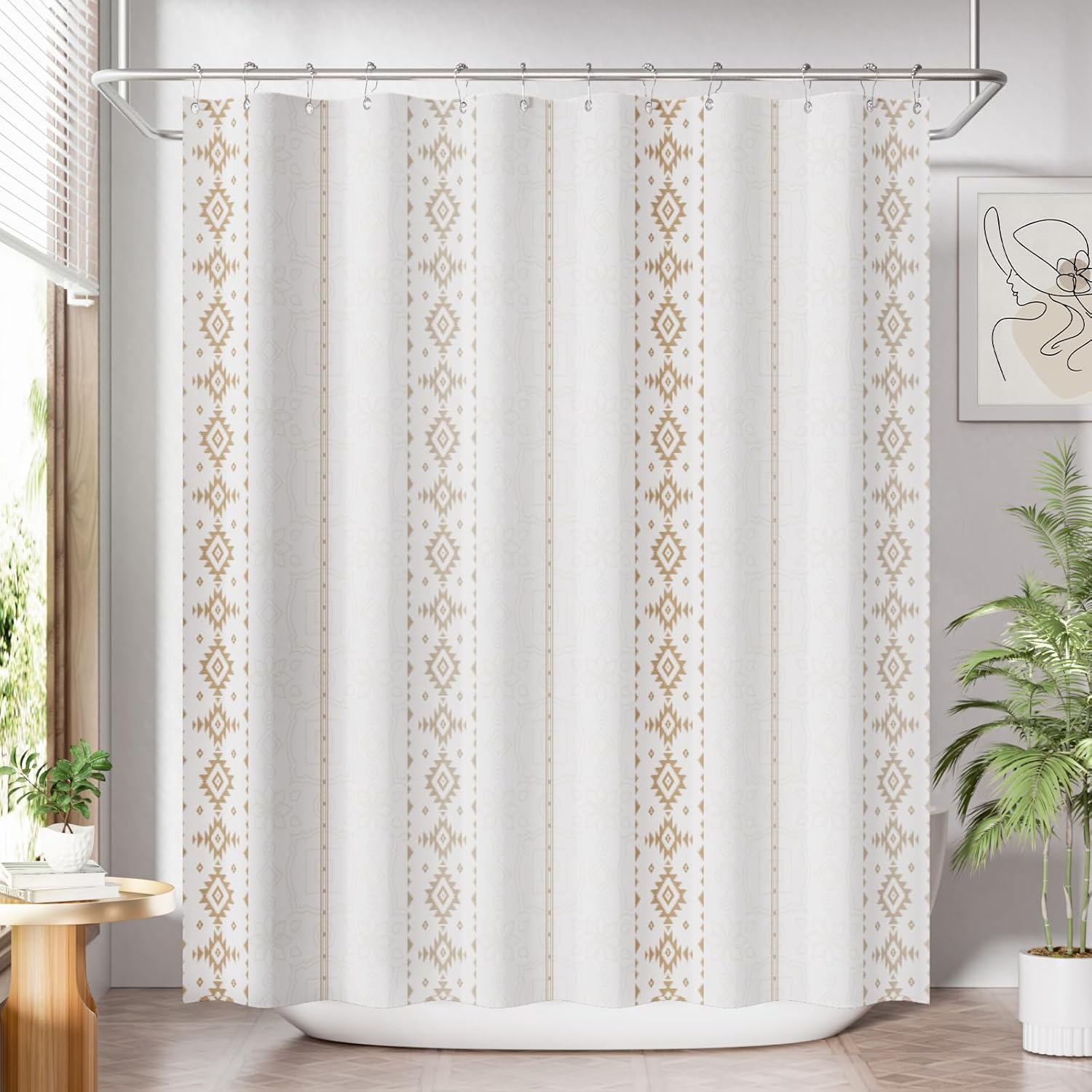 

Floral Shower Curtain, Washable Cloth Spring Black Ink Blooms Shower Curtain With 12 Metal Hooks, Farmhouse Fabric Rustic W60H190(CM)-1 Pcs