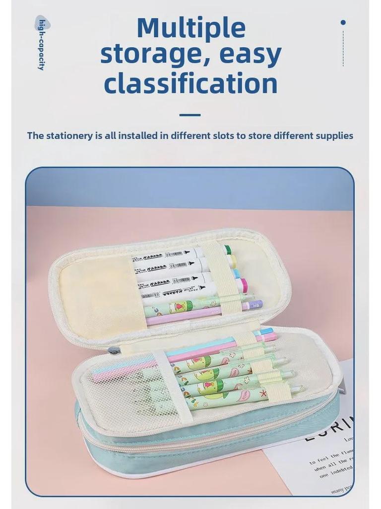 Spacious Macaron Colored Retractable Oxford Pencil Case - Compact Japanese & Korean Style for Students