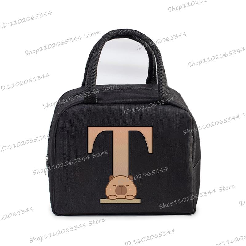 1Pc Cartoon Capybara Alphabet Portable Lunch Bag Women Men Portable Food Insulation Package Funny Capybara Letter Kid Lunch Bags