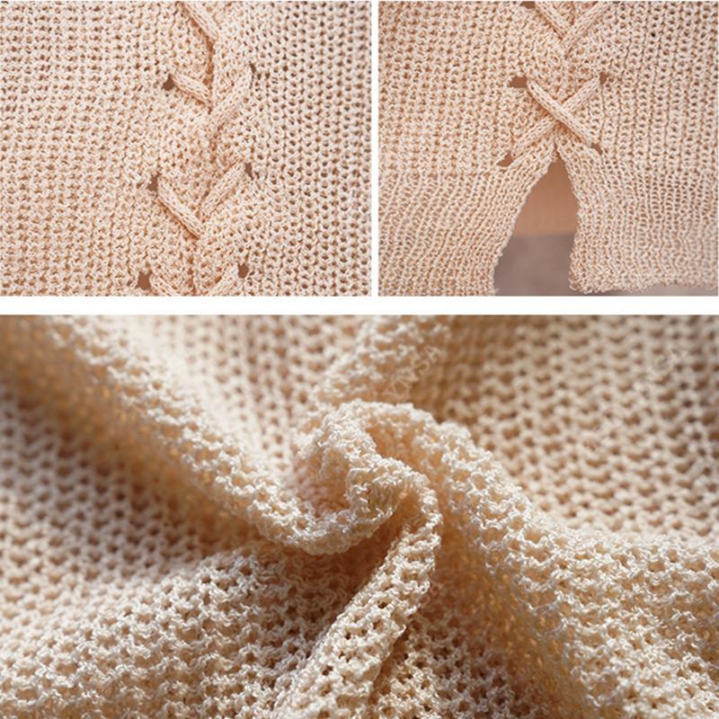 Neue Khaki Stricken Bikini Cover Up Sexy V-ausschnitt Stricken Hohl Weben Spitze-Up Weste Dünnes Kleid Sommer frauen bademode Cover Up Q1036