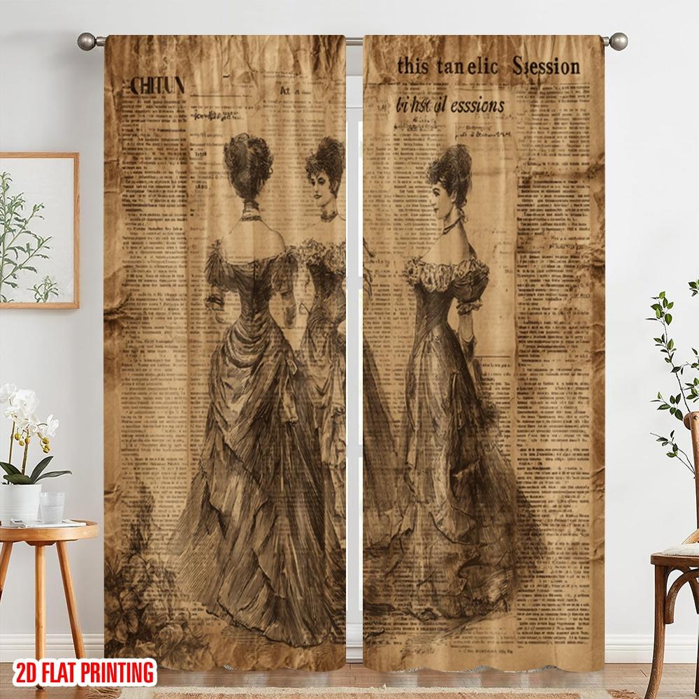 2 szt., druk płaski 2D Popularne panele zasłonowe Wiktoriańska elegancja Wszechstronny poliester (bez pręta) Dekoracje na zewnątrz dla