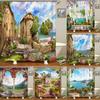 Flowers Garden Landscape Shower Curtain European Retro Rural Scenery Wall Decor Hanging Curtain Waterproof Bathroom Curtains