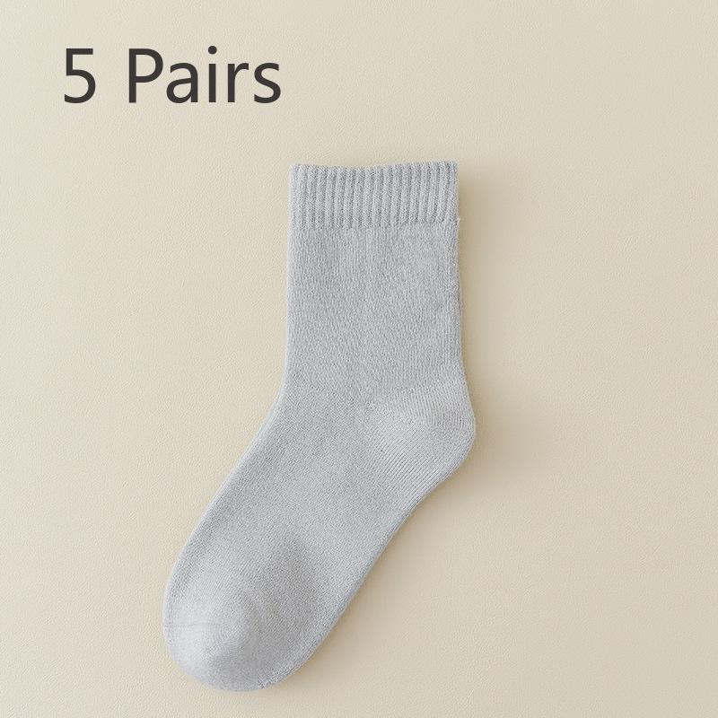 5 Paar warme und vielseitige Mid-Calf-Socken aus Fleece und mit verdickter Schlaufe für Damen im Herbst und Winter