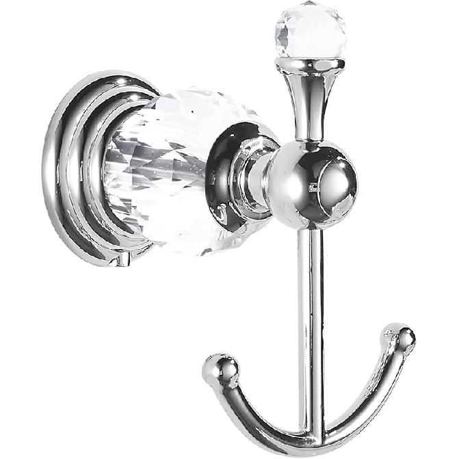 BATHSIR Crystal Robe Hook, Polished Chrome Double Towel Hook for Bathroom, Wall Mounted Silver Coat Hook