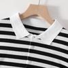 Vintage Black and White Striped Short Sleeve Polo Shirt