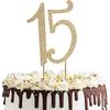 Honbay 15 Birthday Cake Topper Sparkly Bling Alloy Crystal Rhinestones Cake Topper Cake Decoration for 15th Birthday or Anniversary Party (Gold)