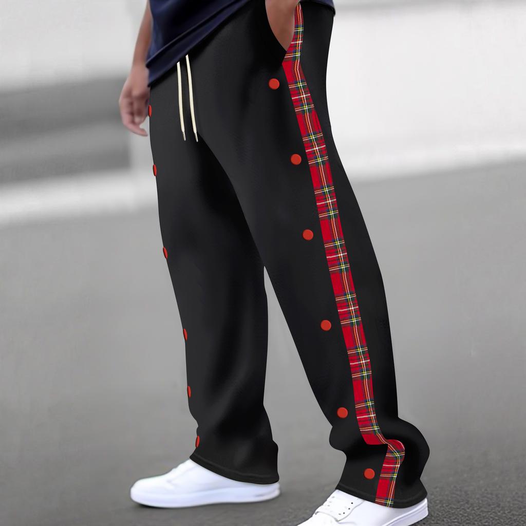 New men's row buckle spelling plaid webbing casual trousers straight trousers outdoor trousers men's new