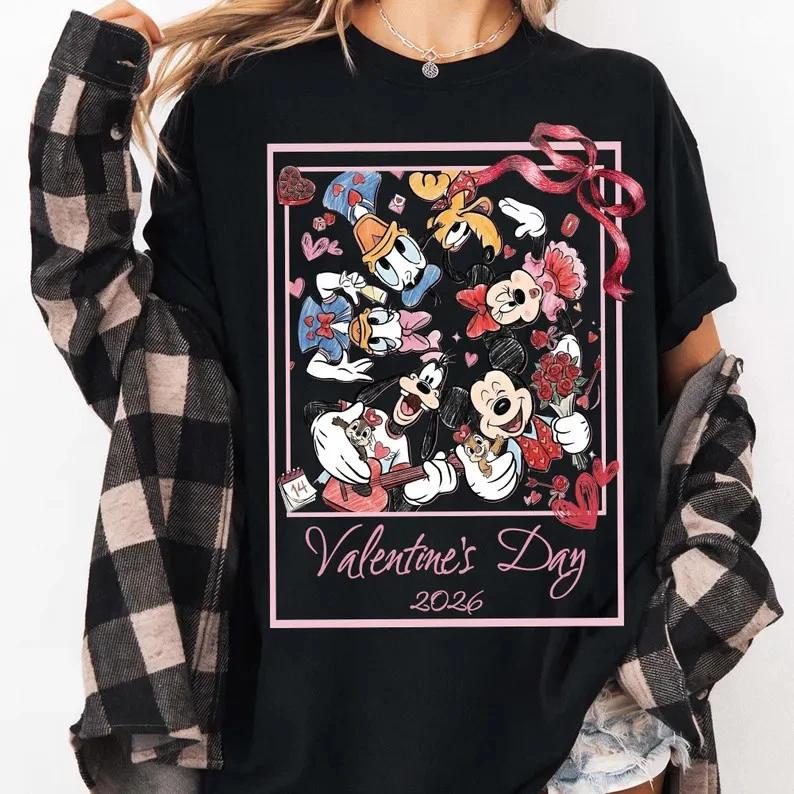 Funny Mickey And Friends Valentines Day 2026 Watercolor TShirt S