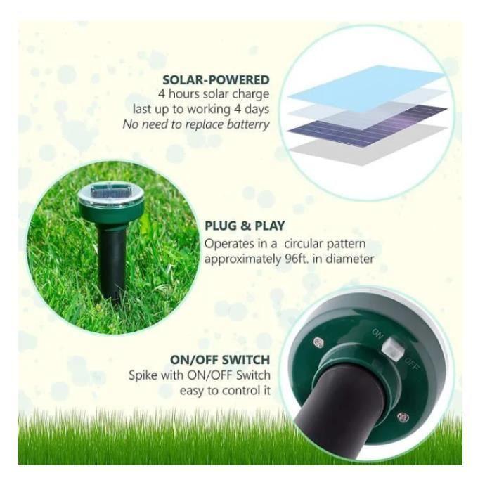 Mole Repellent 4 pcs,Solar Ultrasonic Snake Mouse Repellent Chasing Mole Trap,Mouse Repellent,Control Moles Snakes