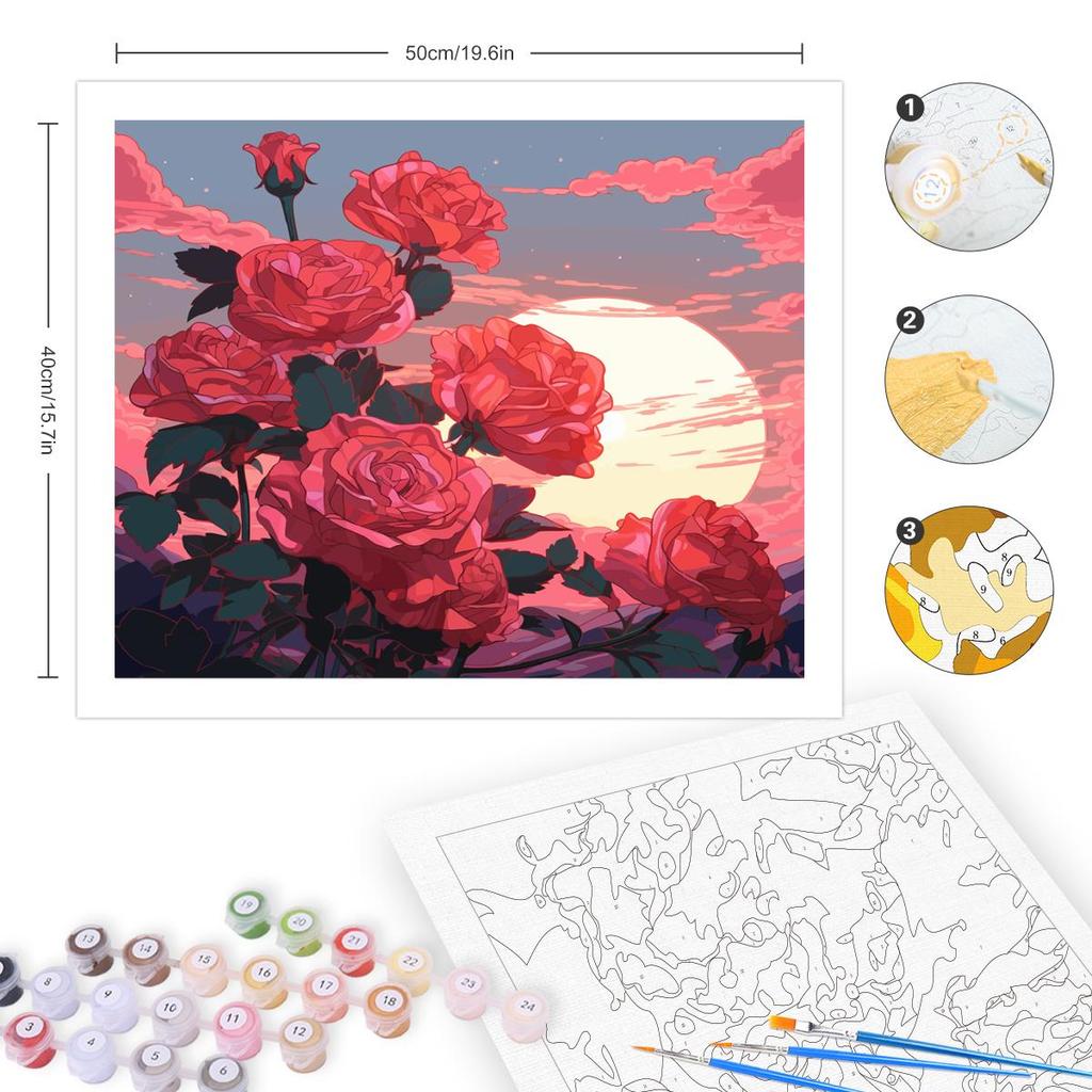RUOPOTY Ramă Diy Pictură cu numere Kit Moon Rose Poza Desen Colorat după numere Artizanat pentru decorarea casei