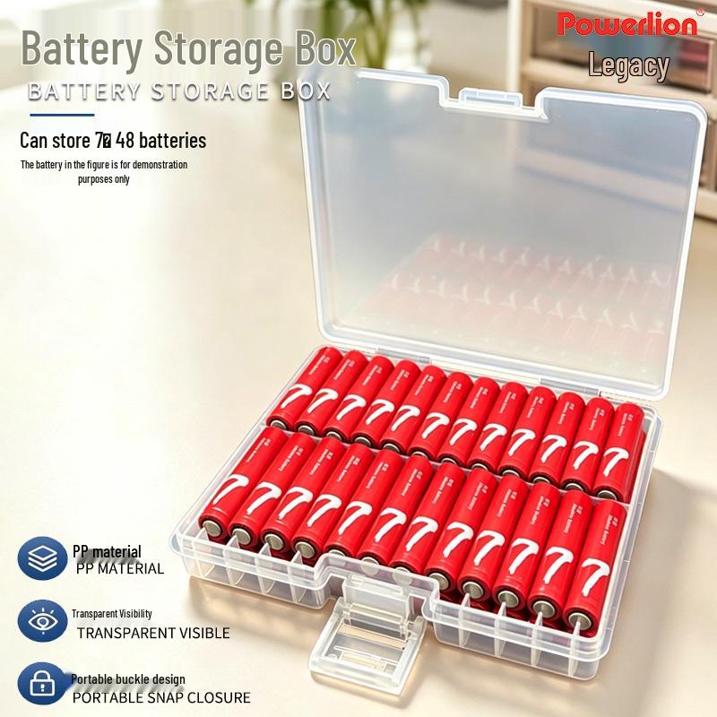48-Slot AAA Battery Organizer Box, Clear Plastic, High Capacity, Durable Storage Case