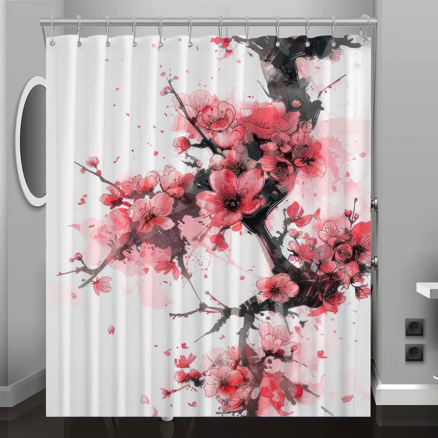 

Занавеска для душа с рисунком сливового дерева, цифровая печать, ремонт ванной комнаты, украшение дома, бесплатные крючки 180*180cm