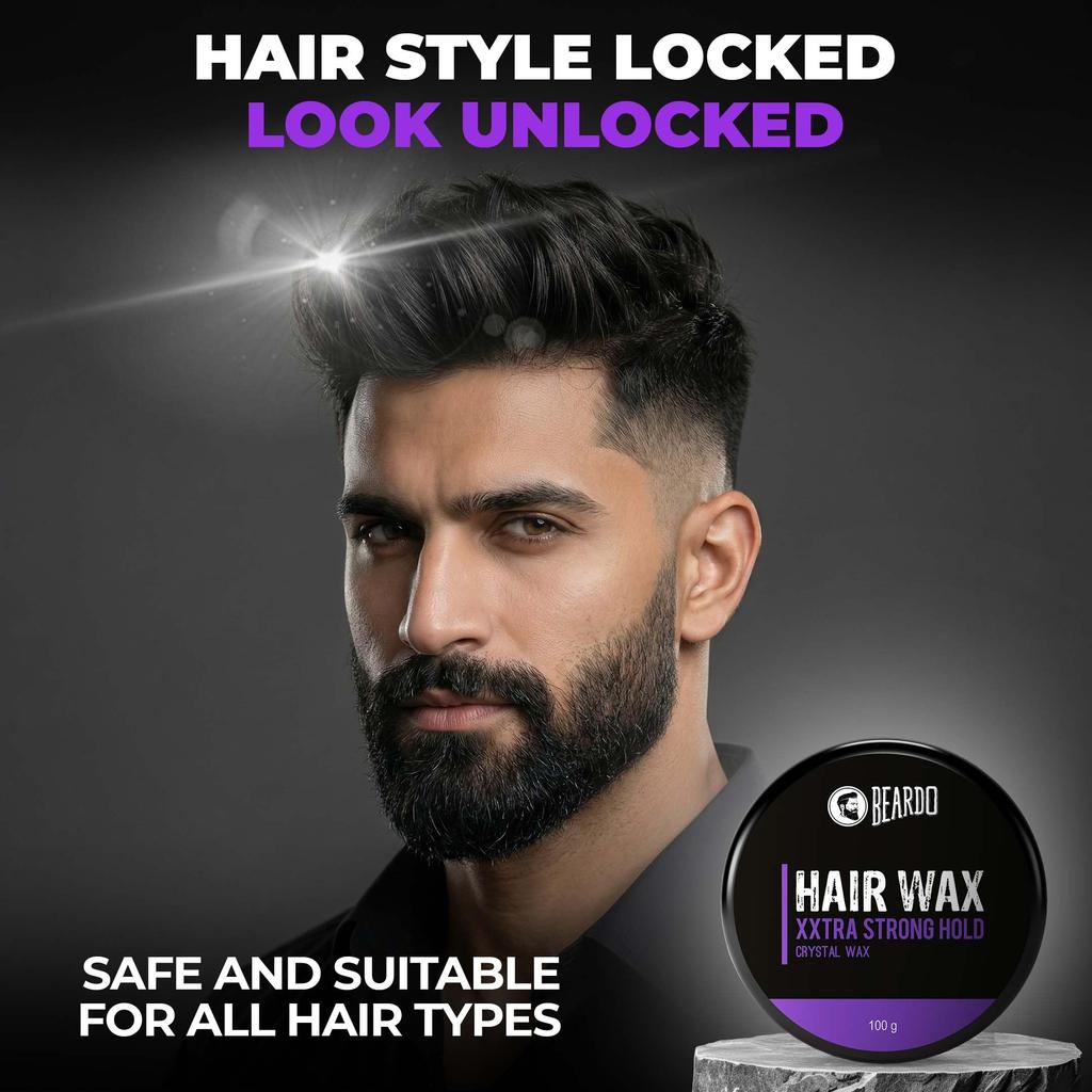 Beardo Xxtra Stronghold Hair Wax, 100 gm | Crystal Hair Wax for Men | Hair Wax Men | Hair Styling Wax for Glossy Finish & Shine | Extra Strong Hold