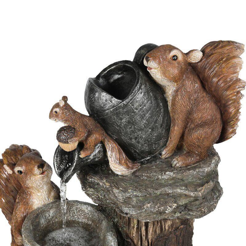 Duck Squirrel Solar Power Resin Patio Fountain Garden Design With Led Solar Light Gardening Supplies Outdoor Decoration