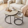 Two-Piece Nesting Coffee Table Set, Oak Veneer, Round with a Diameter of 60 cm, Metal Frame, Modern Style, Suitable for Living Room, Bedroom, Balcony.