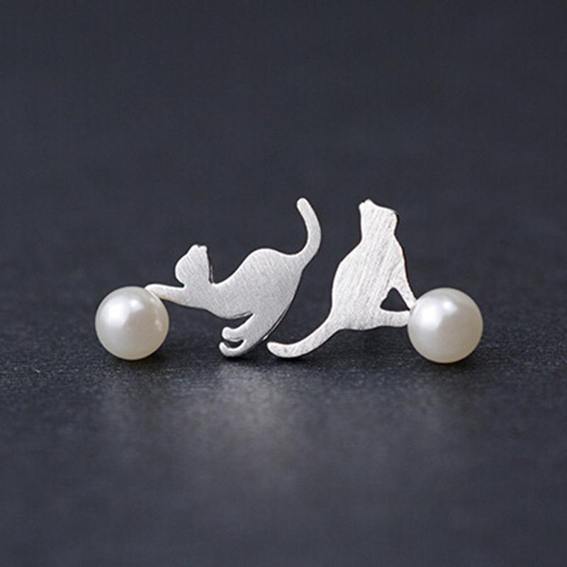 

Гипоаллергенные серьги-пусеты в виде кошки с асимметрией, креативные серьги-пусеты с животным, котенком, с имитацией платинового покрытия, оптом