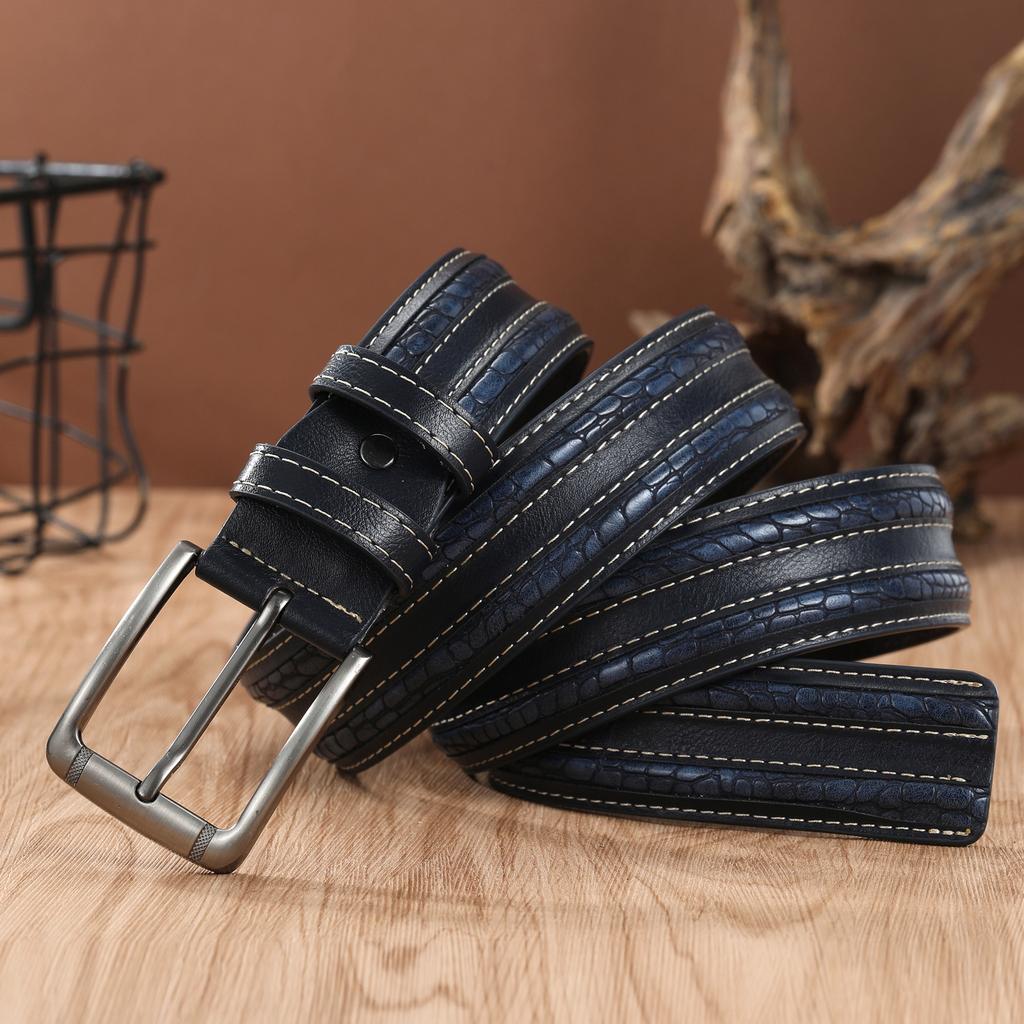 Men'S Pu Leather Pin Buckle Belt Casual Parallel Bar Belt Belt