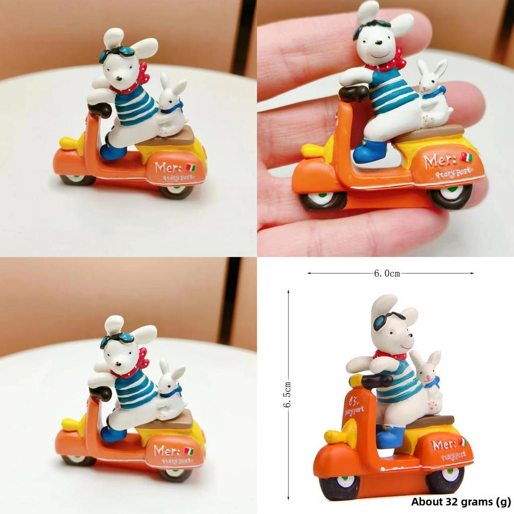 Resin Cartoon Dog Rabbit Figurine Ride Motorcycle For Home Office And Party Gift