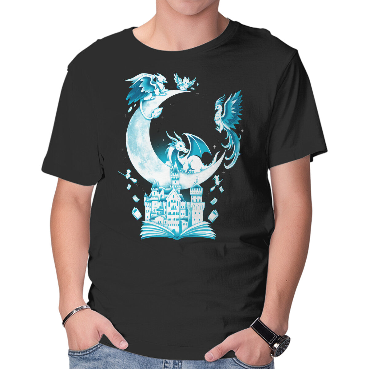 Unisex Crew Neck T-Shirt Magic Landscape Moon Graphic Short Sleeve Casual Tee XXXXL