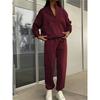 Autumn Winter European And American Half Zipper Stand Up Hoodie Set Solid Color Loose Casual Two Piece Set