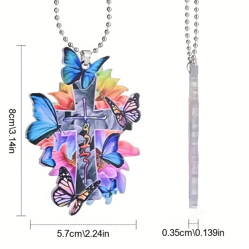 Cross Car Pendant Car InteriorDecorations Christian Religion Blue Butterfly Hanging Ornament Keychain Car Interior Accessories