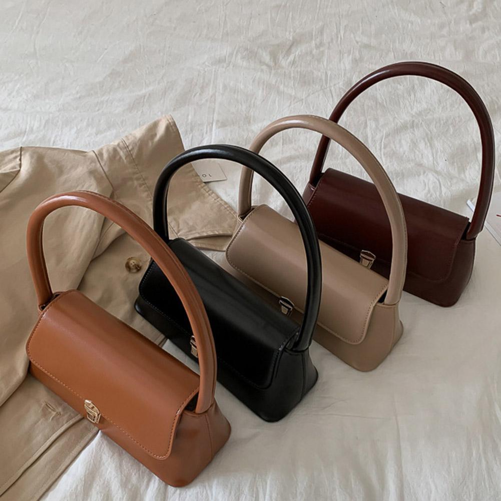 Women Shoulder Bag Trendy Underarm Bag Portable Casual PU Leather Solid Color Simple Handle Shoulder Bag Handbags