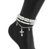 Fashion Double-Layer Tassel Pearl Chain Simple Foot Ankle Beach Party Jewelry For Women Versatile Cross Chain Foot Bracelet Gift