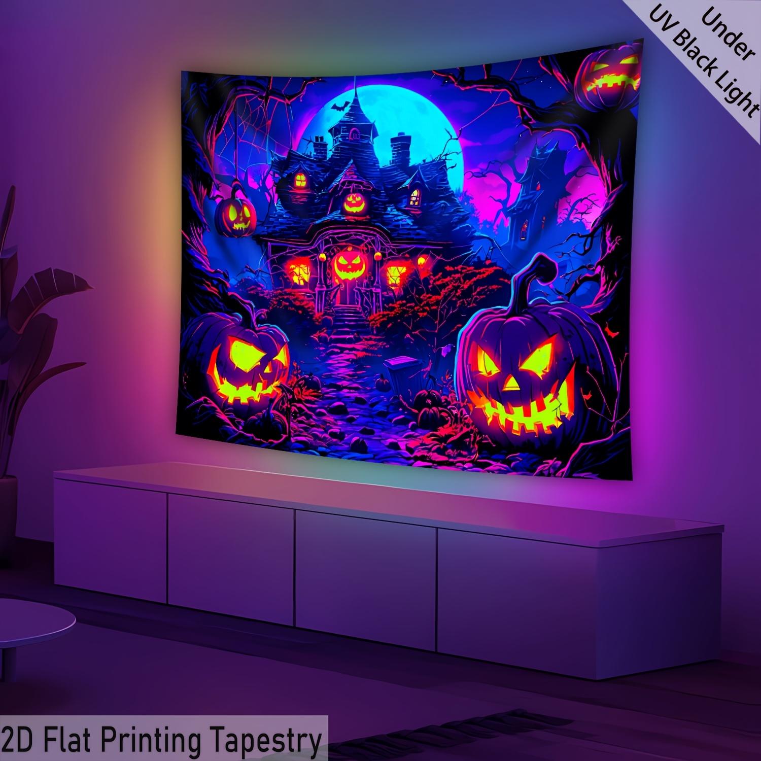 Halloween Tapestry Spooky Pumpkin House Glow-in-the-Dark Tapestry Halloween Party Decor Wall Hanging Home Decor 100X70CM