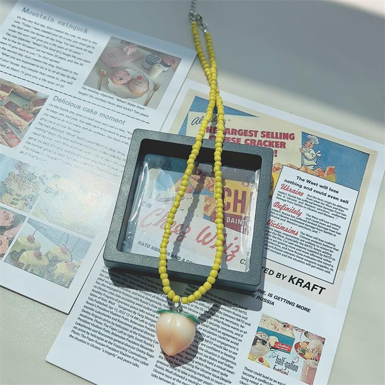 Trend Jewelry Dopamine Colored Apple Strawberry Lemon Fruits Pendant Bead Necklace for Women Y2K Cute Choker Party Necklace