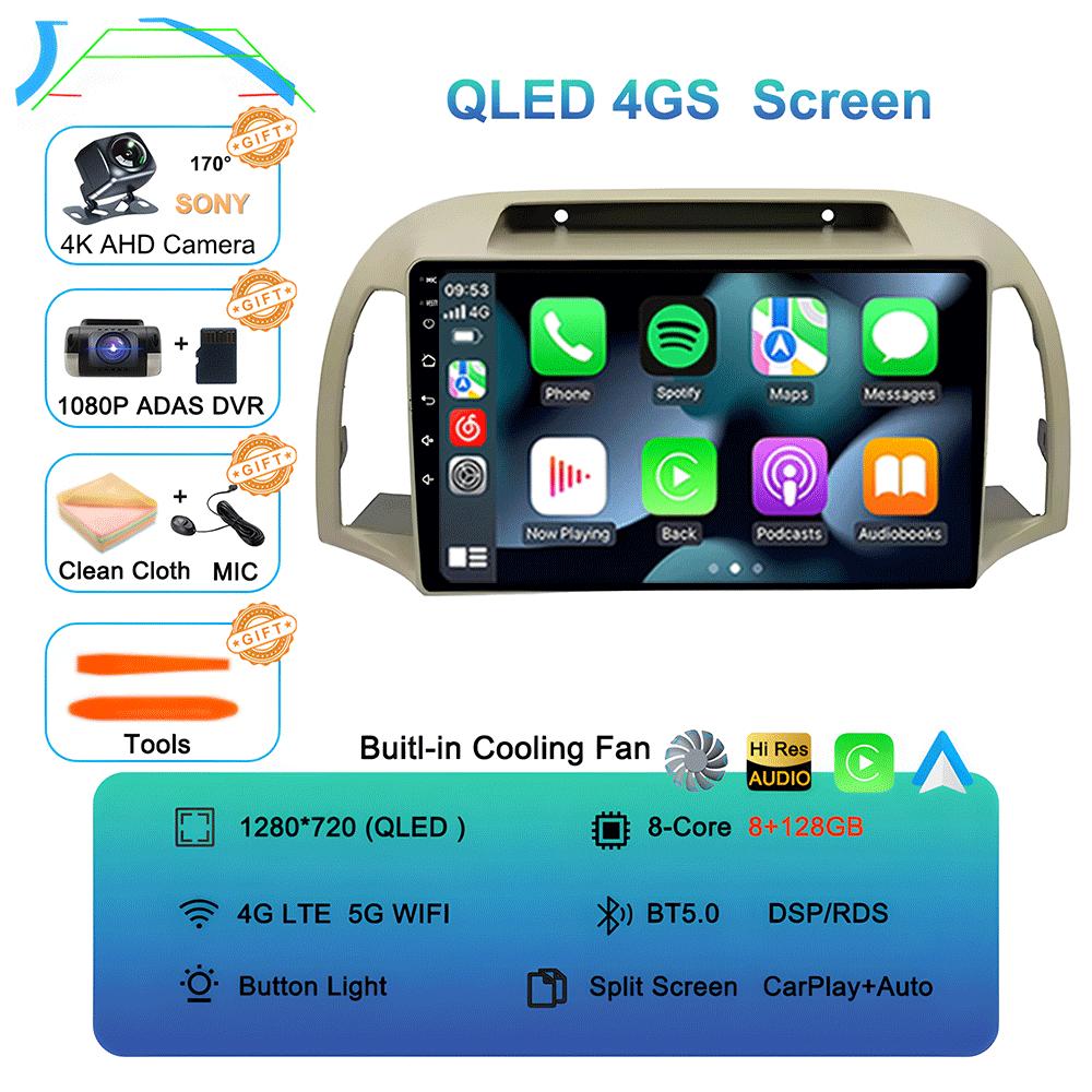 Android 14 Carplay WIFI+4G For Nissan March Micra K12 2002 2003 2004-2010 Car Radio Multimedia Player GPS Stereo 2din Head Unit