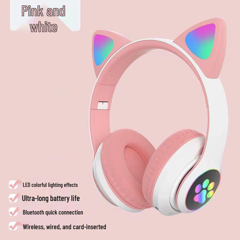 Luminous Cat Ear Bluetooth Over-Ear Headphones STN-28: Ultra-Long Battery Wireless Headset