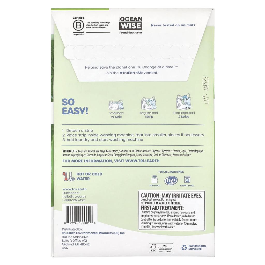 Eco-Strips® Prací prostředek, Koncentrovaný, Bez parfemace, 32 proužků