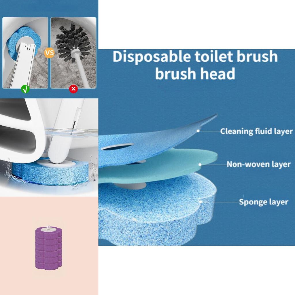 Disposable Toilet Brush Wands With Replaceable Heads Easy To Clean Toilet Bowl Lid And Corner Dirt Plastic Material Blue Yellow Purple