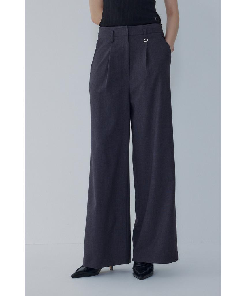 Bobeu Back Lettering One-Pleat Wide Pants_Charcoal 7156230003