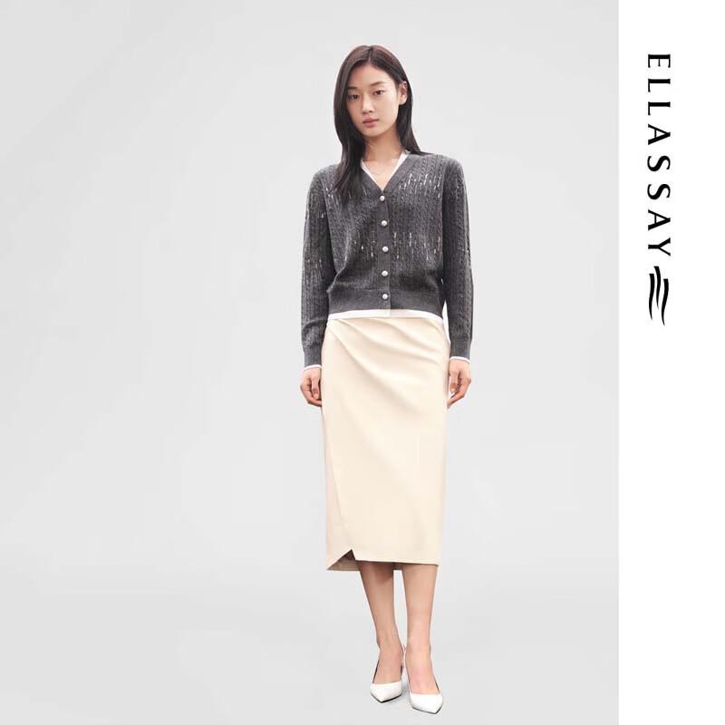 ELLASSAY Women's Sequin Faux Two-Piece V-Neck Knit Sweater